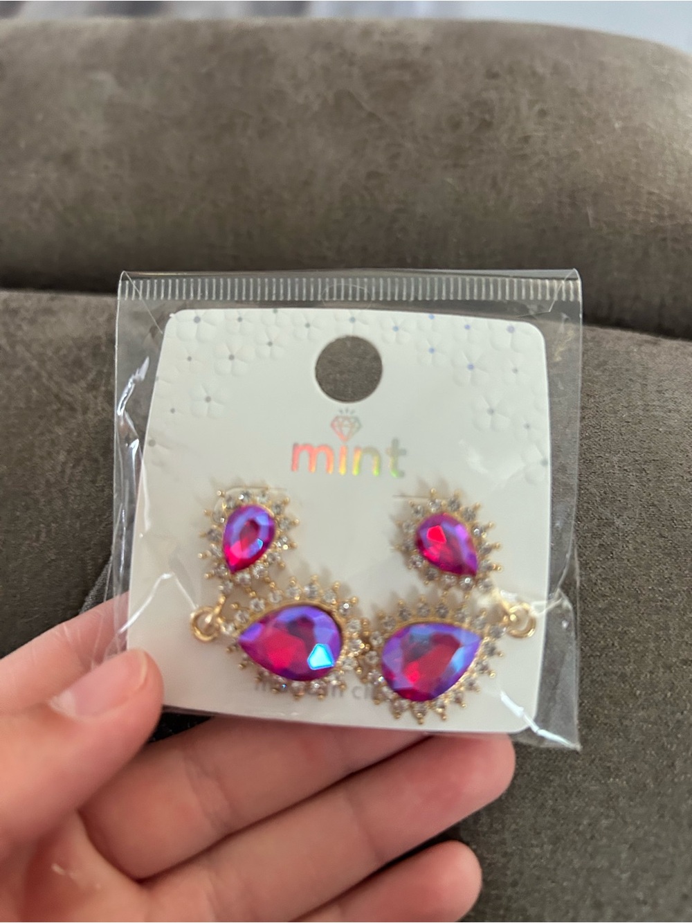 4/$50 Mint Gold-Tone Teardrop Crystal Earrings in red tone Iridescence